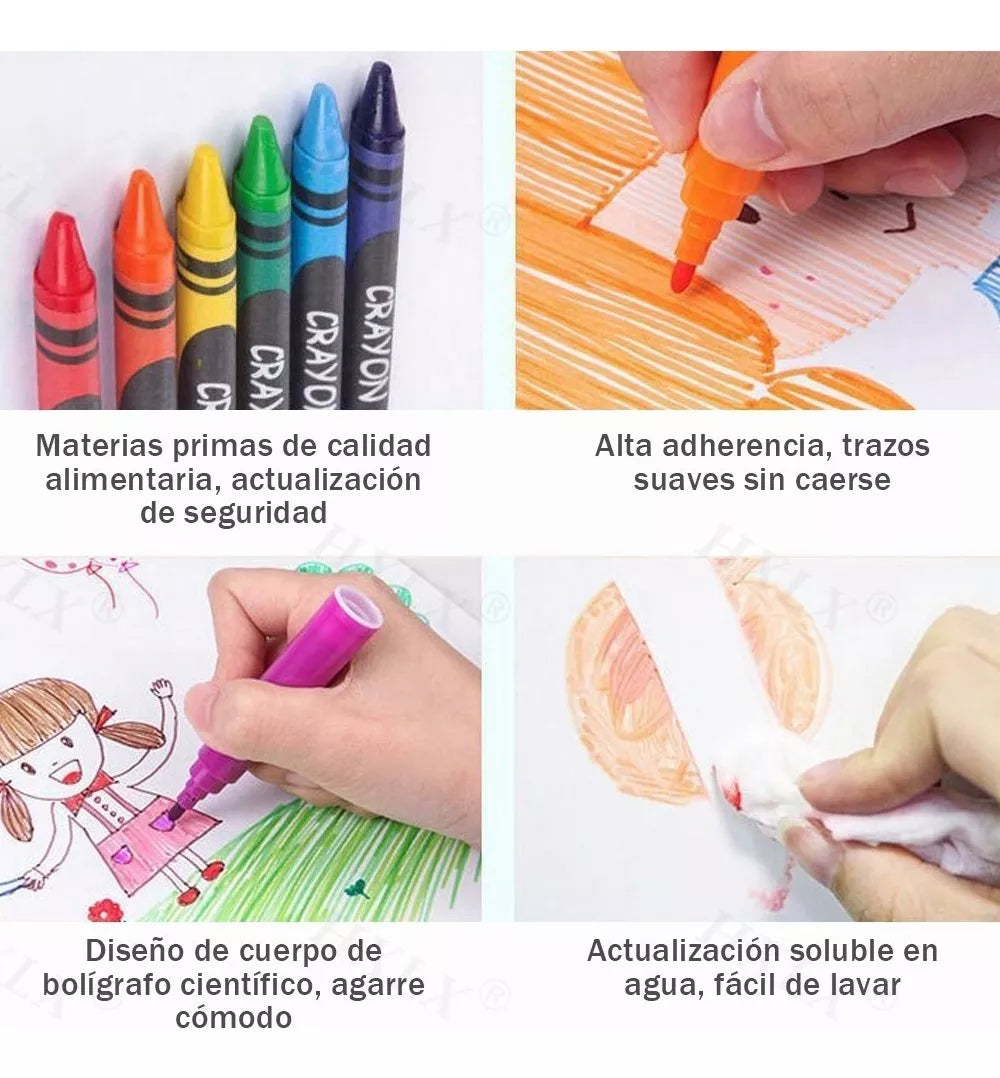 Set De Arte y Dibujo Crayones, Lápices, Plumones, Acuarelas 208 Piezas Y Maleta Para Niños y Niñas