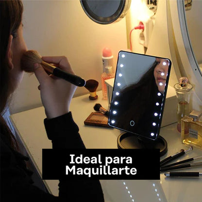 Espejo LED Para Maquillaje Mujer Rota 360° Gran Tamaño Color Negro